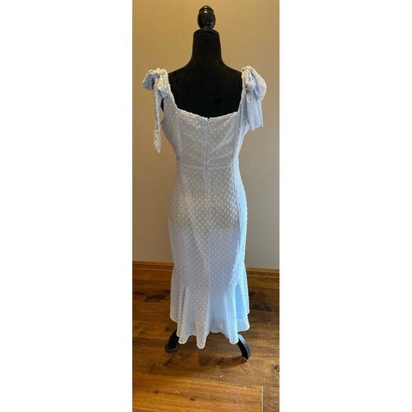 Lulus Dress Size Large Periwinkle Blue Swiss Dot Tie-Strap Midi Lined Ruffle Hem - Picture 6 of 12